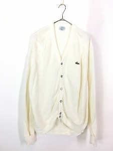 古着 80s USA製 IZOD LACOSTE ワニ パッチ アクリル ニット カーディガン 白 L?A