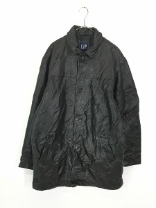 古着 90s OLD GAP 本革 オール カウ レザー カー コート 黒 L