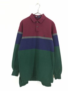 古着 90s Polo Ralph Lauren マルチ ボーダー カノコ 長袖 ポロシャツ ロンポロ M 古着