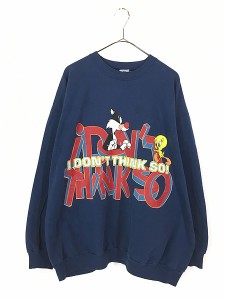 古着 90s USA製 LOONEY TUNES トゥイーティー シルベスター 「I Don't Think So」 スウェット トレーナー XL位 古着