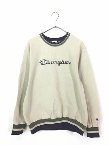 古着 90s Champion BIG ロゴ 刺しゅう リブライン スウェット トレーナー M 古着