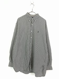 古着 90s Ralph Lauren 「MCMEEL」 白黒 ギンガム チェック マチ付き 3点留 BD シャツ L 古着