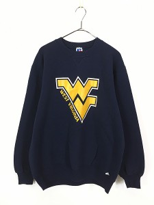 古着 90s USA製 Russell 「West Virginia」 カレッジ 前V スウェット トレーナー L 古着