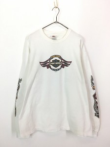 古着 00s USA製 HARLEY DAVIDSON 星条旗 フラッグ イーグル 長袖 Tシャツ ロンT XL 古着