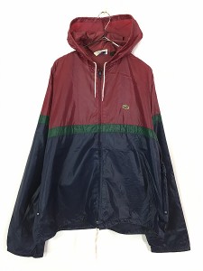 古着 80s IZOD LACOSTE ワニ パッチ 3カラー 光沢 ナイロン ジャケット パーカー M 古着