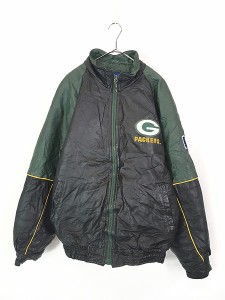 古着 90s NFL Green Bay Packers パッカーズ ハイネック 本革 オールレザー ジャケット L 古着