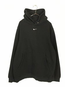 古着 NIKE センター スウォッシュ ロゴ 刺しゅう スウェット パーカー 黒 XL 古着