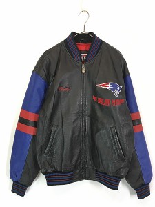 古着 90s NFL New England Patriots ペイトリオッツ 本革 オールレザー スタジャン ジャケット S 古着