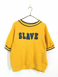 古着 70s 「SLAVE」 2tone 染み込み リブライン 半袖 スウェット トレーナー L位