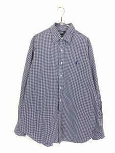 古着 Polo Ralph Lauren 「ANDREW」 紺×白 ギンガム チェック ポケット付 シャツ 16 古着