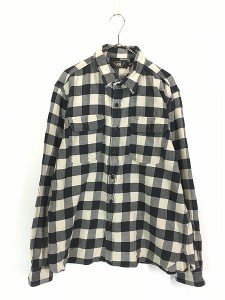 古着 00s RRL Ralph Lauren 白×黒 ブロック チェック マチ付 ヘビー フランネル シャツ ヘビネル XL 古着