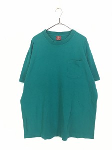 古着 90s USA製 The Northwestern Knitting Co 無地 ソリッド 100%コットン ミミ付 ポケット Tシャツ ポケT グリーン XL