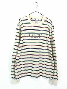 古着 GUESS 刺しゅう ボーダー長袖 Tシャツ ロンT M 古着