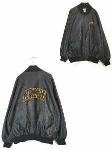 古着 90s OARSMAN 「ARMY」 パデッド フェイク レザー スタジアム ジャケット スタジャン ブラック L