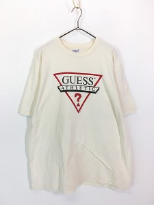 古着 90s GUESS ゲス フロント ロゴ 100%コットン Tシャツ L