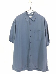 古着 90s PERRY ELLIS 無地 ソリッド 100% シルク ボックス シャツ 半袖 ラベンダー L