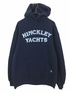 古着 90s USA製 Russell 「HINCKLEY YACHTS」 ボート 企業 スウェット パーカー L 古着