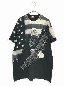 古着 00s イーグル 星条旗 モノクロ アニマル Tシャツ XL 古着