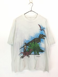 古着 80s Canada製 恐竜 アニマル 両面 Tシャツ XL 古着