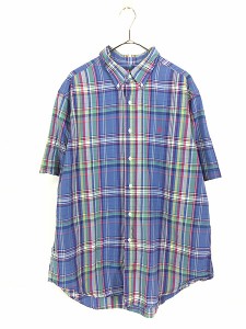 古着 90s Ralph Lauren 「CLASSIC FIT」  マルチ チェック 半袖 BD シャツ XL 古着