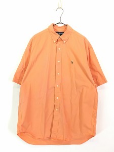 古着 90s Ralph Lauren 「BLAKE」 ワンポイント ソリッド 半袖 BD シャツ サーモン L 古着