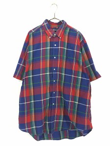 古着 90s Ralph Lauren 「BLAKE」 凸凹 マルチ チェック 半袖 BD シャツ XL 古着