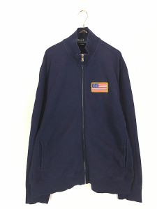 古着 Polo Ralph Lauren 星条旗 フラッグ パッチ ハイネック ジップアップ スウェット XL 古着