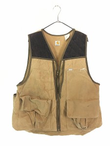 古着 80s USA製 Carhartt コーデュロイ キルティング ブラウン ダック ハンティング ベスト L 古着