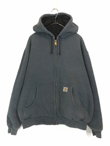 古着 Carhartt 裏地 メッシュ ワンポイント パッチ スウェット ジップ パーカー グレー L 古着