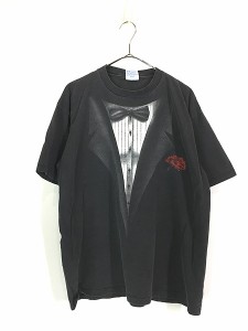 古着 90s タキシード バラ だまし絵 Tシャツ XL 古着