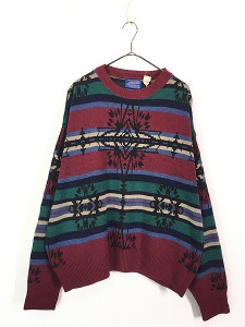 古着 90s USA製 Pendleton 「High Grade Western Wear」 豪華 ネイティブ チマヨ コットン ニット セーター XL