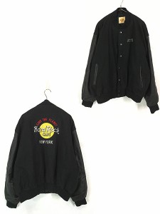 古着 90s Hard Rock Cafe 「NEW YORK」 本革 レザー × ウール ハードロック スタジャン ジャケット XL 古着