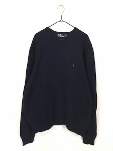 古着 Polo Ralph Lauren ワンポイント コットン ニット セーター 紺 XXL 古着