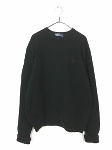 古着 Polo Ralph Lauren ワンポイント コットン ニット セーター 黒 L 古着?B