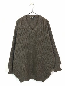 古着 80s 英国製 Barbour 無地 ソリッド 畦編み ローゲージ ヘビー ウール ニット セーター 46