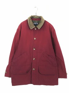 古着 90s LANDS' END 襟コーデュロイ キャンバス ハンティング カバーオール ジャケット L