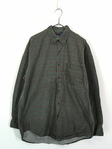 古着 90s GAP ダマスク 小紋柄 総柄 コットン ボタンダウン シャツ M