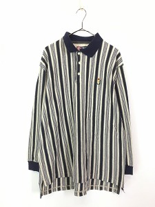 古着 90s CHAPS Ralph Lauren マルチ ストライプ 長袖 ポロシャツ ロンポロ L 古着