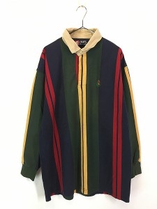 古着 90s CHAPS Ralph Lauren マルチ ストライプ 長袖 ポロシャツ ロンポロ M 古着