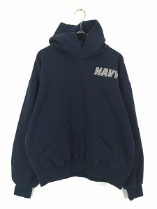 古着 00s USA製 Sofee 「NAVY」 両面 リフレクター ミリタリー スウェット パーカー M?@