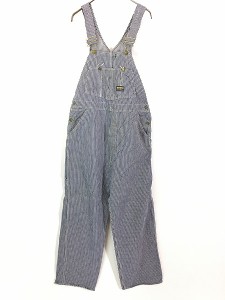 古着 80s USA製 Oshkosh B'gosh ヒッコリー ストライプ デニム ワーク オーバーオール W34 L28