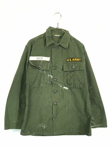 古着 60s 米軍 US ARMY 「1st 後期」 ペンキ 100% コットン サテン ミリタリー ファティーグ シャツ S