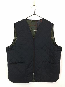 古着 Barbour 「Eaves Zip-in Liner」 タータン チェック パデッド リバーシブル キルティング ベスト XXL