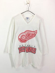 古着 90s NHL Detroit Red Wings レッドウィングス ホッケー Tシャツ 7分袖 ロンT L 古着