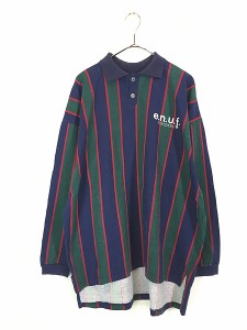 古着 90s USA製 e.n.u.f international マルチ ストライプ 長袖 ポロシャツ ロンポロ L 古着