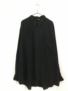 古着 90s MEN 無地 ソリッド バックプリーツ ワイドシルエット 100% シルク シャツ 黒 XL位 古着