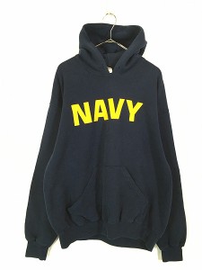 古着 90s USA製 Soffe 「NAVY」 ストレート ミリタリー スウェット パーカー L