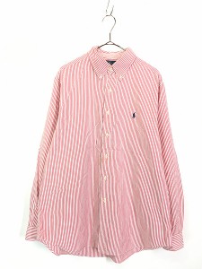 古着 90s Ralph Lauren 「CLASSIC FIT」 赤×白 ストライプ BD シャツ 16 1/2 古着