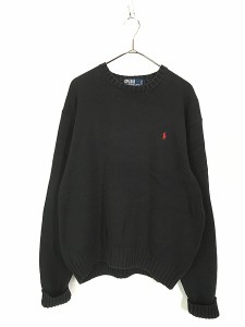 古着 Polo Ralph Lauren ワンポイント コットン ニット セーター 黒 L 古着