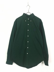 古着 90s Ralph Lauren 「CLASSIC FIT」 ワンポイント ソリッド BD シャツ 緑 M 古着